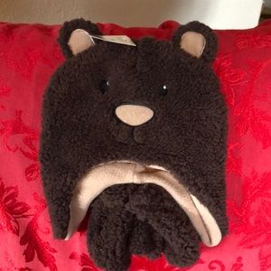 🌵 3/$15 Toddler Boy Brown Fuzzy Soft Bear Hat and Mitten Set (see description)